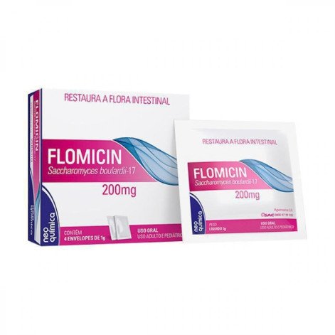 Probiótico Flomicin 200mg Sabor Uva Pó para Solução Oral 4 Sachês
