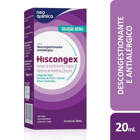 Hiscongex Maleato de Bronfeniramina 2mg/ml + Cloridrato de Fenile 2,5mg/ml Solução Gotas 20ml