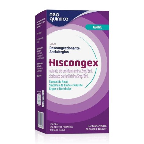 Hiscongex Maleato de Bronfeniramina 2mg/5ml + Cloridrato de Fenile 5mg/5ml Xarope 120ml