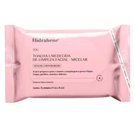 Hidrabene Toalha Umedecida Micelar de Limpeza Facial 25 unidades
