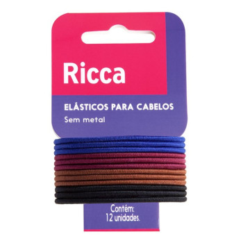 Elástico de Cabelo Ricca Basics Fashion Colors  Sem Metal - 12 unidades