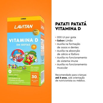 Vitamina D3 Lavitan Infantil Patati Patatá Sabor Limão Gotas 30ml