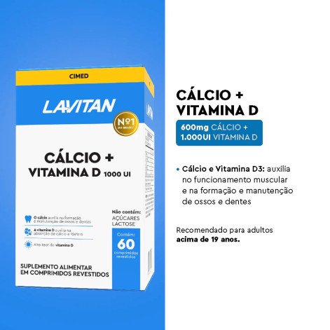 Lavitan Cálcio + Vitamina D 1.000 UI com 60 comprimidos