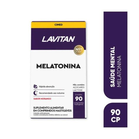 Melatonina 0,21mg Sabor Morango com 90 Comprimidos Mastigáveis Lavitan