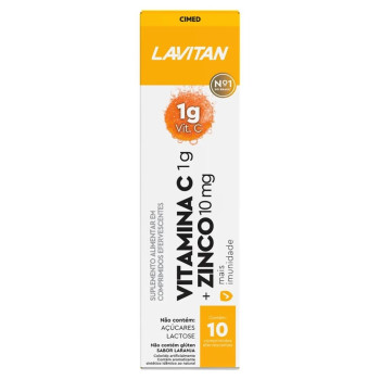 Vitamina C 1g + Zinco 10mg Laranja Lavitan Caixa 10 Comprimidos Efervescentes