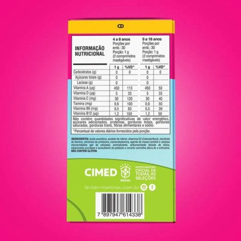 Vitamina Infantil Lavitan Patati Patatá Sabor Tutti-Frutti 60 Comprimidos Mastigáveis