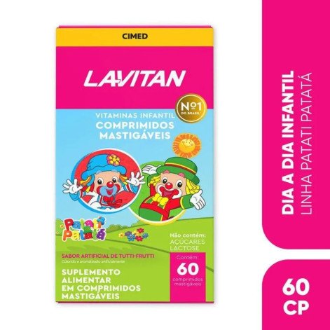 Vitamina Infantil Lavitan Patati Patatá Sabor Tutti-Frutti 60 Comprimidos Mastigáveis