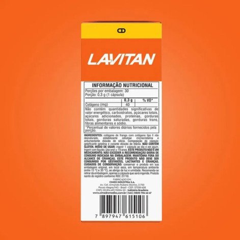 Suplemento Alimentar Lavitan Colágeno Tipo II 30 Cápsulas