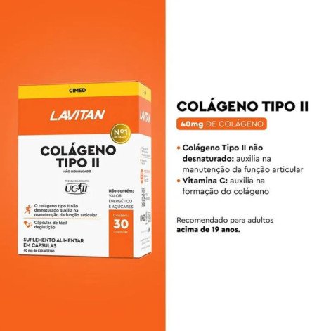 Suplemento Alimentar Lavitan Colágeno Tipo II 30 Cápsulas