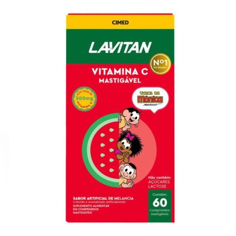 Suplemento Alimentar Lavitan Vitamina C 500mg Turma da Mônica Sabor Melancia 60 Comprimidos Mastigáveis