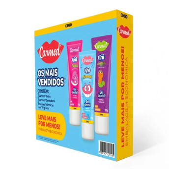 Kit Carmed Fini Gel Dental Beijos 70g + Dentadura 70g + Minhoca 70g