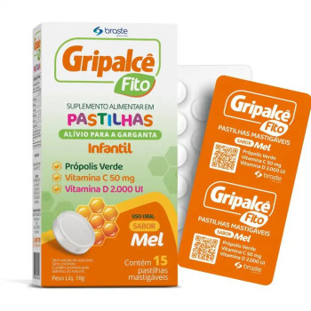 Gripalce Fito Pastilhas Mastigaveis Propolis Vitamina C e Vitamina D 2.000ui Sabor Mel Com 15 Unidades