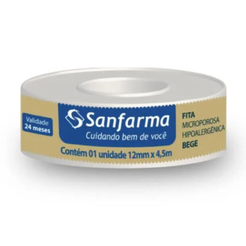 Fita Microporosa Bege Sanfarma 12mm X 4,5m
