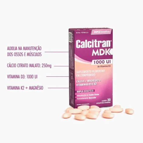 Calcitran MDK Cálcio com Magnésio, Vitamina D e K Leve 90 comprimidos, Pague 60 Comprimidos