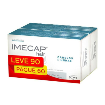 Vitaminas para Cabelos e Unhas Imecap Hair Leve 90 cápsulas, pague 60 Cápsulas