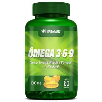 Ômega 3, 6 e 9 Linhaça Prímula e Borragem + Vitamina E 60 Cápsulas Herbamed