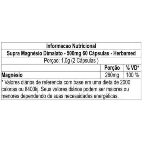 Supra Magnésio Dimalato 500mg Herbamed com 60 Cápsulas