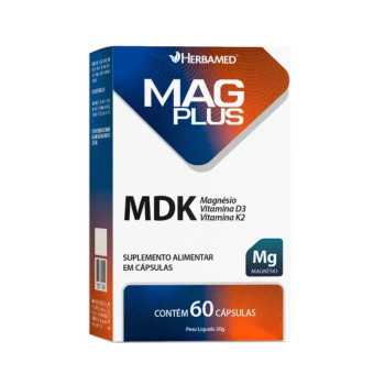 Mag Plus MDK Magnésio Vitamina D3 e Vitamina K2 com 60 Cápsulas