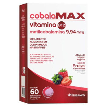 Vitamina B12 Cobalamax 60 Comprimidos Mastigáveis Herbamed Metilcobalamina Absorção 100%