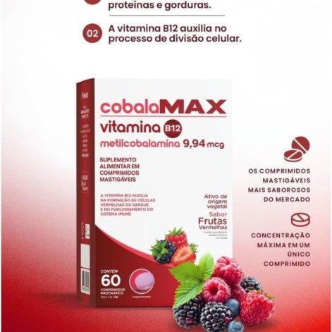 Vitamina B12 Cobalamax 60 Comprimidos Mastigáveis Herbamed Metilcobalamina Absorção 100%