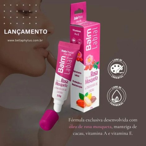 Balm Labial Rosa Mosqueta e Manteiga de Cacau BellaPhytus 10g