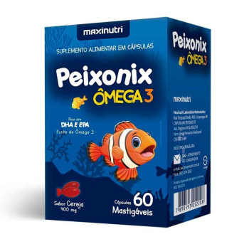 Suplemento Alimentar Ômega 3 Peixonix Sabor Cereja 400mg Com 60 Cápsulas Mastigáveis Maxinutri