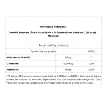 DermUP Supreme Maxinutri D-Pantenol e Ácido Hialurônico com 30 Cápsulas