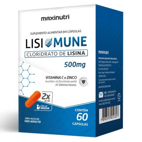 Lisimune Cloridrato de Lisina 500mg com Vitamina C e Zinco 60 Cápsulas