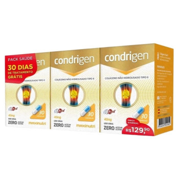 Kit 3 Condrigen 40mg 3x 30 Cápsulas Colágeno Tipo 2 Maxinutri Leve 3 Pague 2 