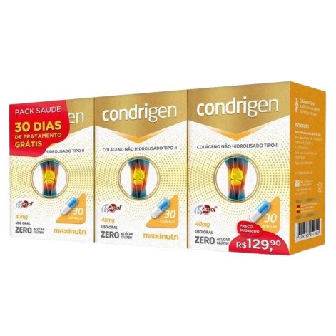 Kit 3 Condrigen 40mg 3x 30 Cápsulas Colágeno Tipo 2 Maxinutri Leve 3 Pague 2 