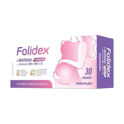 Folidex L-Metilfolato Vitaminas B6 B12 Maxinutri com 30 Cápsulas