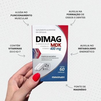 Dimag MDK 400mg Di-Magnésio Malato Vitamina D e K2-7 60 Cápsulas