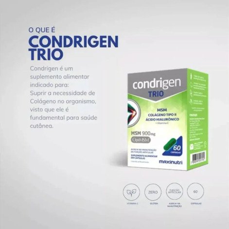 Condrigen TRIO (MSM, Colágeno Tipo 2, Ácido Hialurônico e Vitamina C) - 60 Cápsulas - Maxinutri