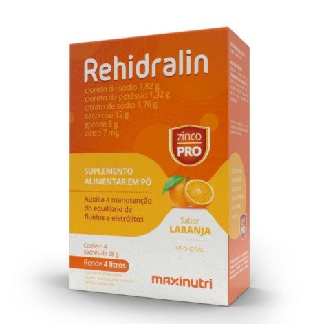 Suplemento Alimentar Maxinutri Rehidralin Sabor Laranja 4 Sachês de 28g