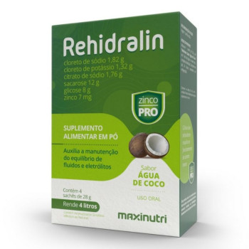 Suplemento Alimentar Maxinutri Rehidralin Sabor Água de Coco 4 Sachês de 28g