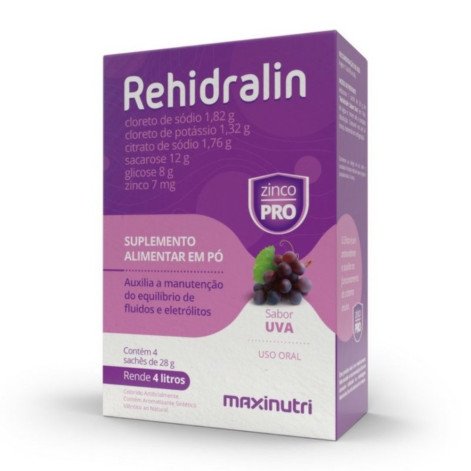 Suplemento Alimentar Maxinutri Rehidralin Sabor Uva 4 Sachês de 28g