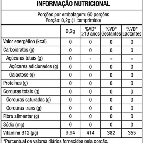 Vitamina B12 Metilcobalamina Mastigáveis 60 Comprimidos Maxinutri