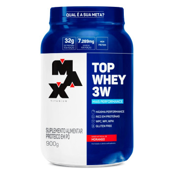 Whey Protein Max Titanium Top Whey 3w Mais Performance Morango 900g
