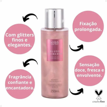 Body Splash Kiss New York Shimmer Collection Blush Princess Morango, Coco e Baunilha 250ml