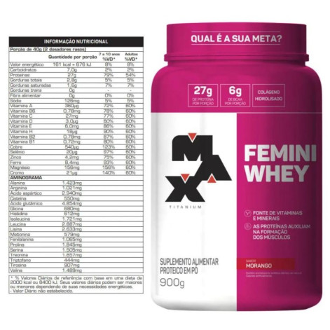Whey Protein Femini Max Titanium Morango 900g