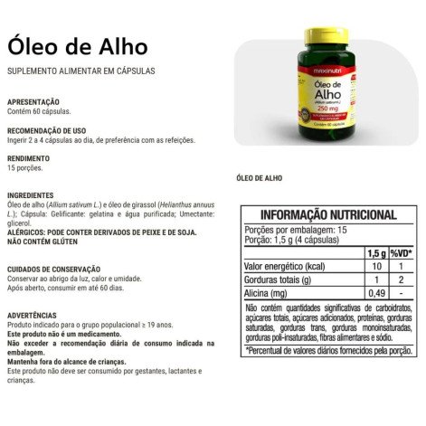 Óleo De Alho Allium Sativum L. 250Mg 60 Capsulas Maxinutri