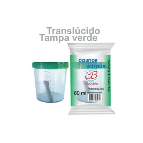 Coletor Universal Transparente 3B Tampa Verde 80ml