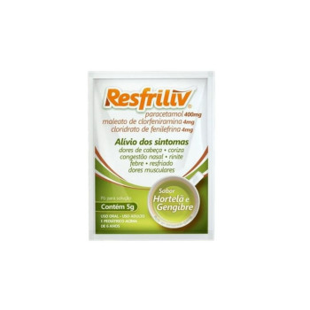 Resfriliv 400mg + 4mg + 4mg Sabor Hortelã e Gengibre Pó para Solução 1 Envelope de 5g