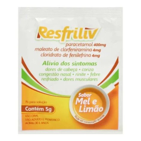 Resfriliv 400mg + 4mg + 4mg Sabor Mel e Limão Pó para Solução 1 Envelope 5g