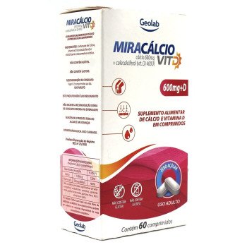 Miracálcio Vitamina D 600mg + Vitamina D 400UI Com 60 Comprimidos Geolab