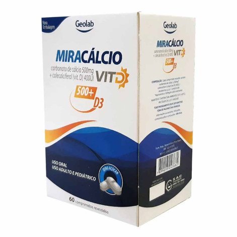 Miracálcio Vitamina D 400ui + Cálcio 500mg 60 comprimidos Geolab