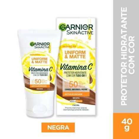 Protetor Solar Facial Hidratante Garnier Uniform & Matte Vitamina C FPS50 Negra 40g