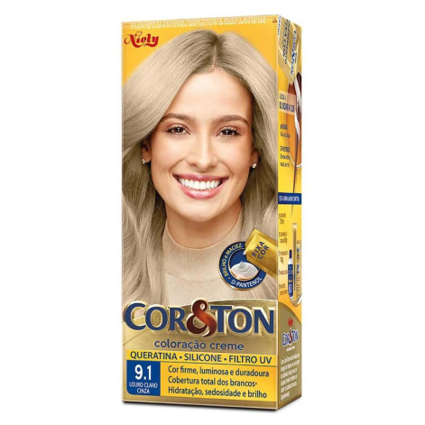  Tinta de Cabelo Permanente Cor&Ton Niely - 9.1 Louro Claro Cinza