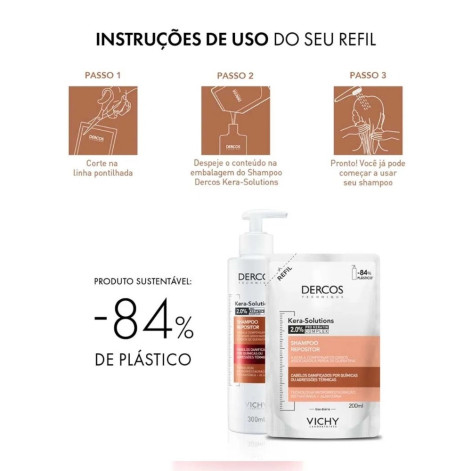 Refil Shampoo Repositor Vichy Dercos Kera-Solutions Cabelos Danificados Reconstrução Capilar com Keratina 200ml