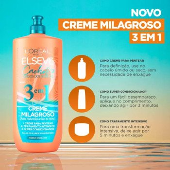Creme Milagroso 3 em 1 Cabelo Cacheado L'Oréal Paris Elseve Cachos Longos dos Sonhos 500ml